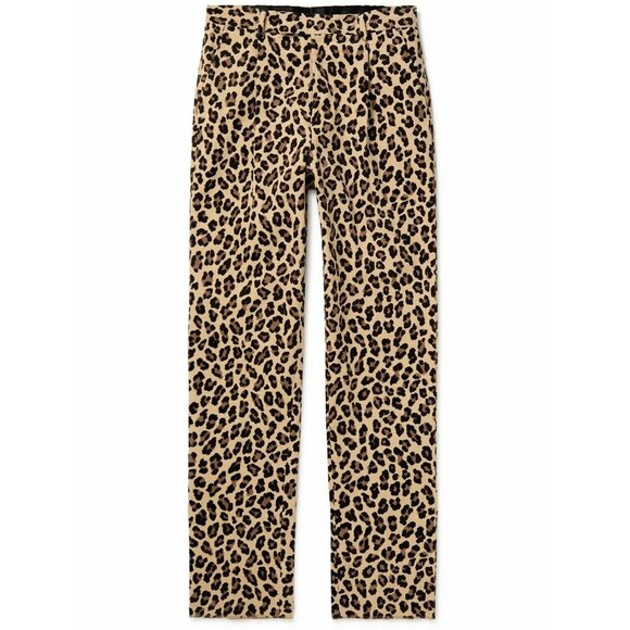 WACKO MARIA Pleated Leopard-Print Cotton Corduroy Trousers - Men's Large - Picture 1 of 7